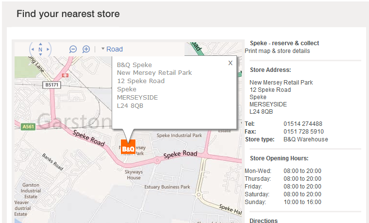 B&Q Online- store locator