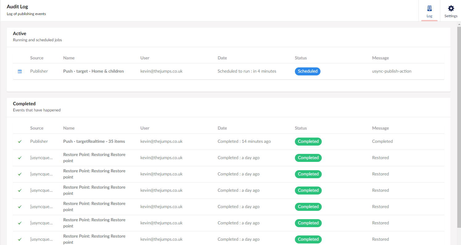 uSync Audit log